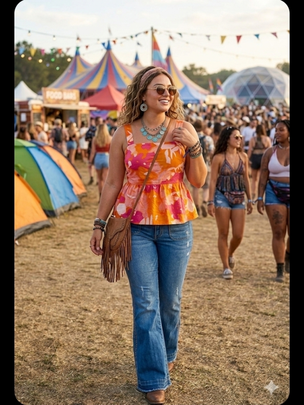 #37 - Free Assembly Vibrant Boho Floral Peplum Tank Top in Orange & Pink, Large
